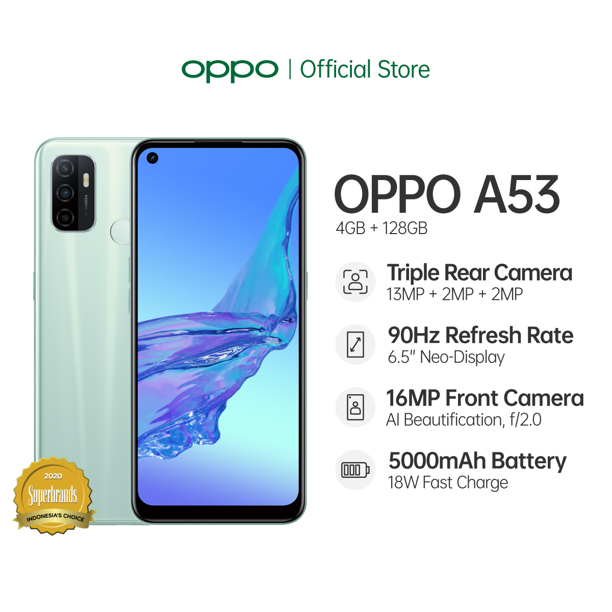 OPPO A53 - 4GB/128GB - Snapdragon 460 - 5000mAh - 90Hz Display - Fast Charging 18W