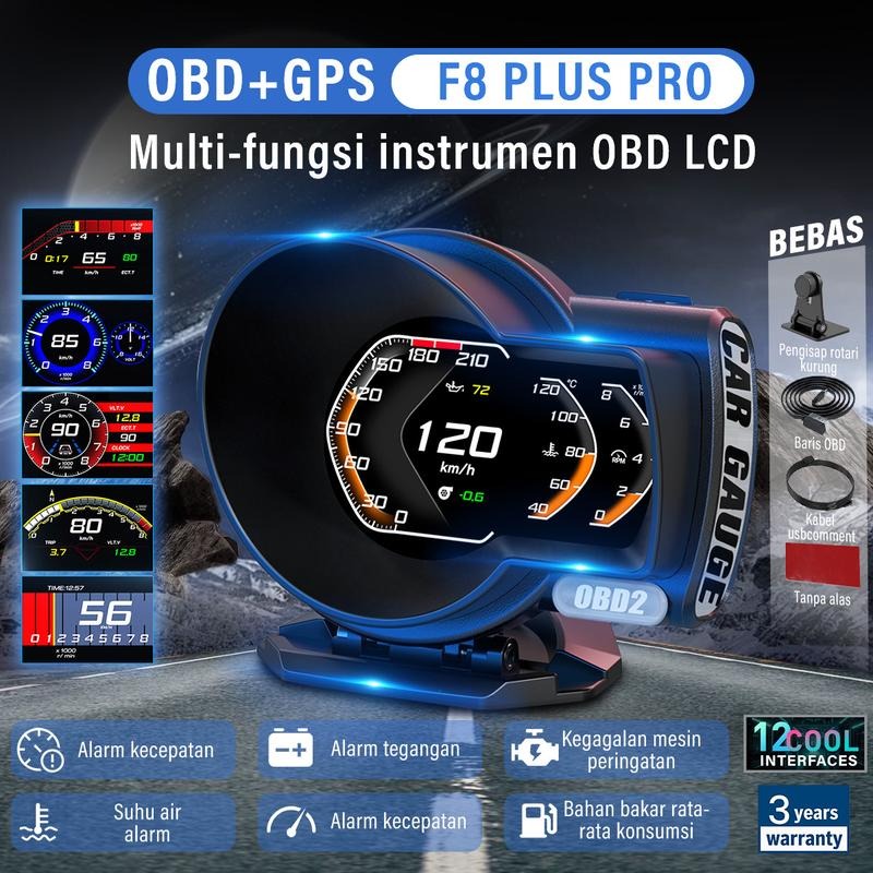 HUD F8 plus smart gauge car display screen HD OBD2 + GPS HUD dual system smart gauge Mazda error code removable Harga 508,620 rupiah*Gratis Ongkir