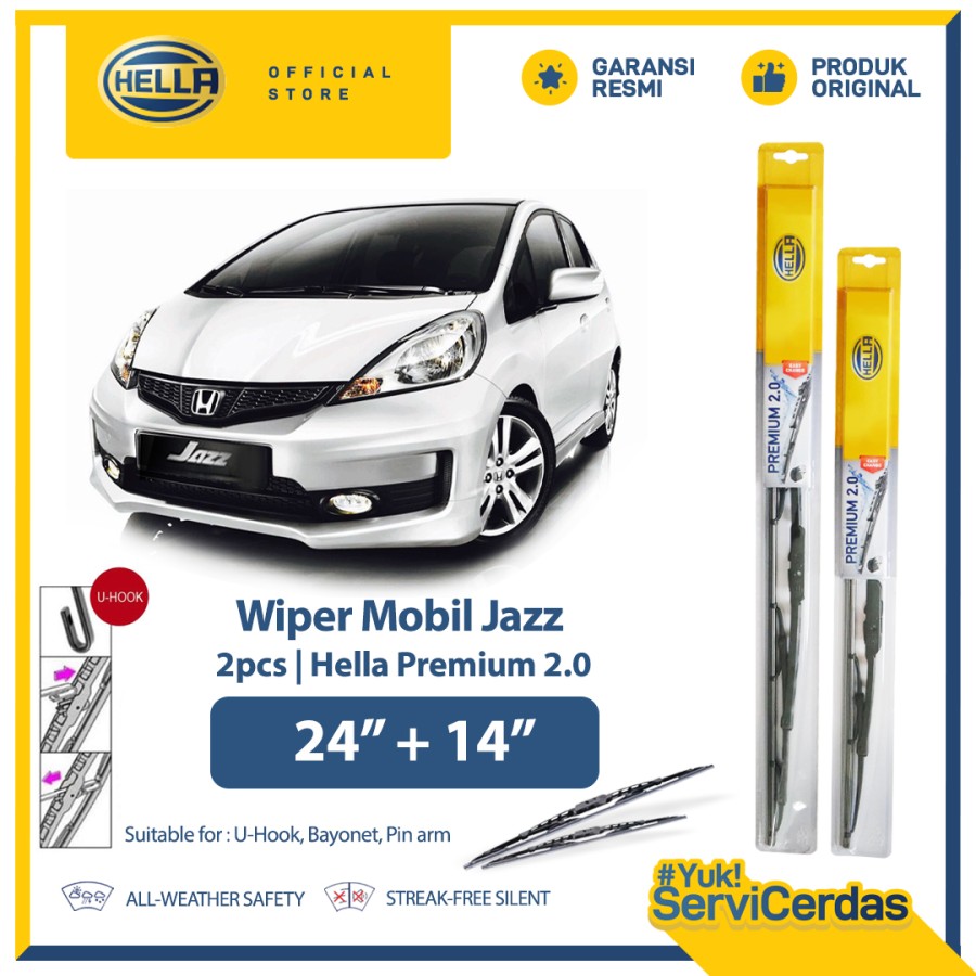 Wiper Mobil HONDA Jazz 24" + 14" (2pcs) - HELLA Premium 2.0 Harga 91,200 rupiah*Gratis Ongkir