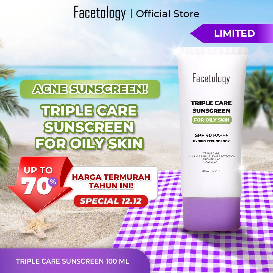 [Bigger with New Formula!] Facetology Triple Care Sunscreen for Acne & Oily Skin Spf 40 Pa+++ 100ml Harga 155,900 rupiah*Gratis Ongkir