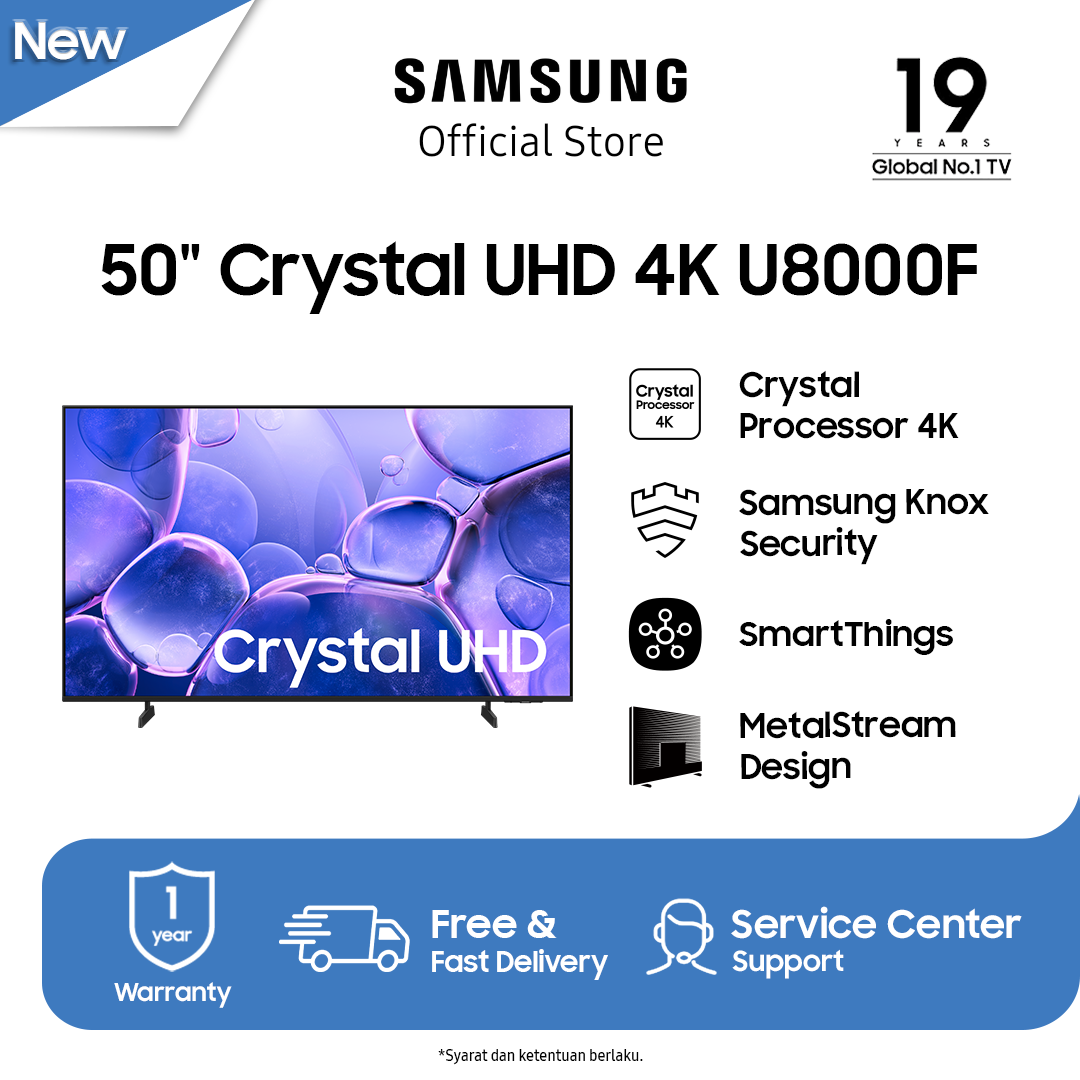 Samsung 50 "Crystal UHD 4K u8000f smart TV | Crystal Processor 4K | SmartThings | ua50u8000fkxxd Harga 4,756,000 rupiah*Gratis Ongkir