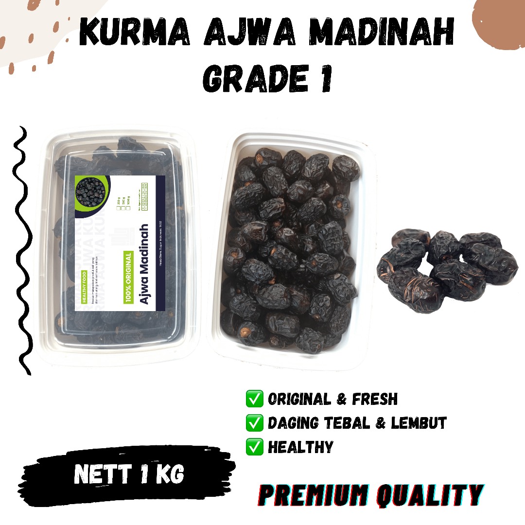 Ajwa Madinah Dates 1kg Repack Premium Madinah Nabi Sunnah Ajwah Azwa Grade a 1 Medina Dates Fruit