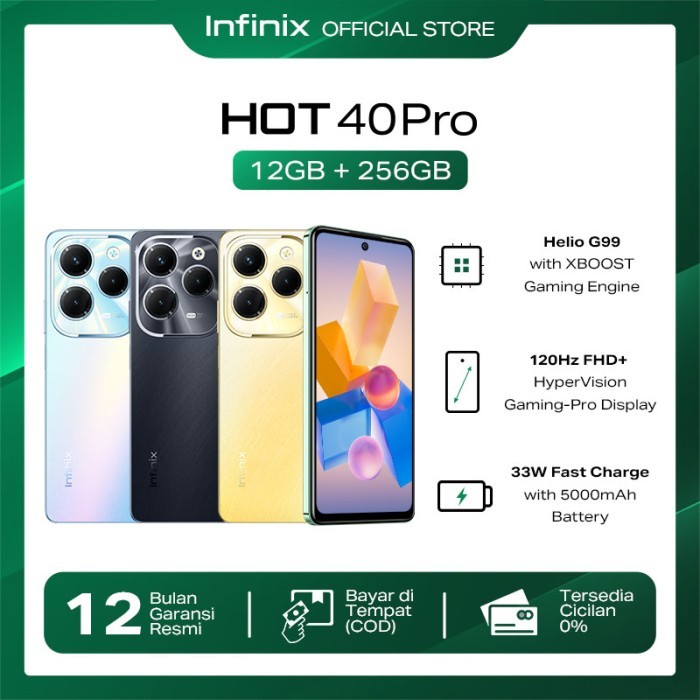 Infinix Hot 40 Pro 12/256GB - Helio G99 - 6.78” FHD+ - 5000 mAh - NFC Promo Harga  2,535,000 Ringgit*Penghantaran Percuma