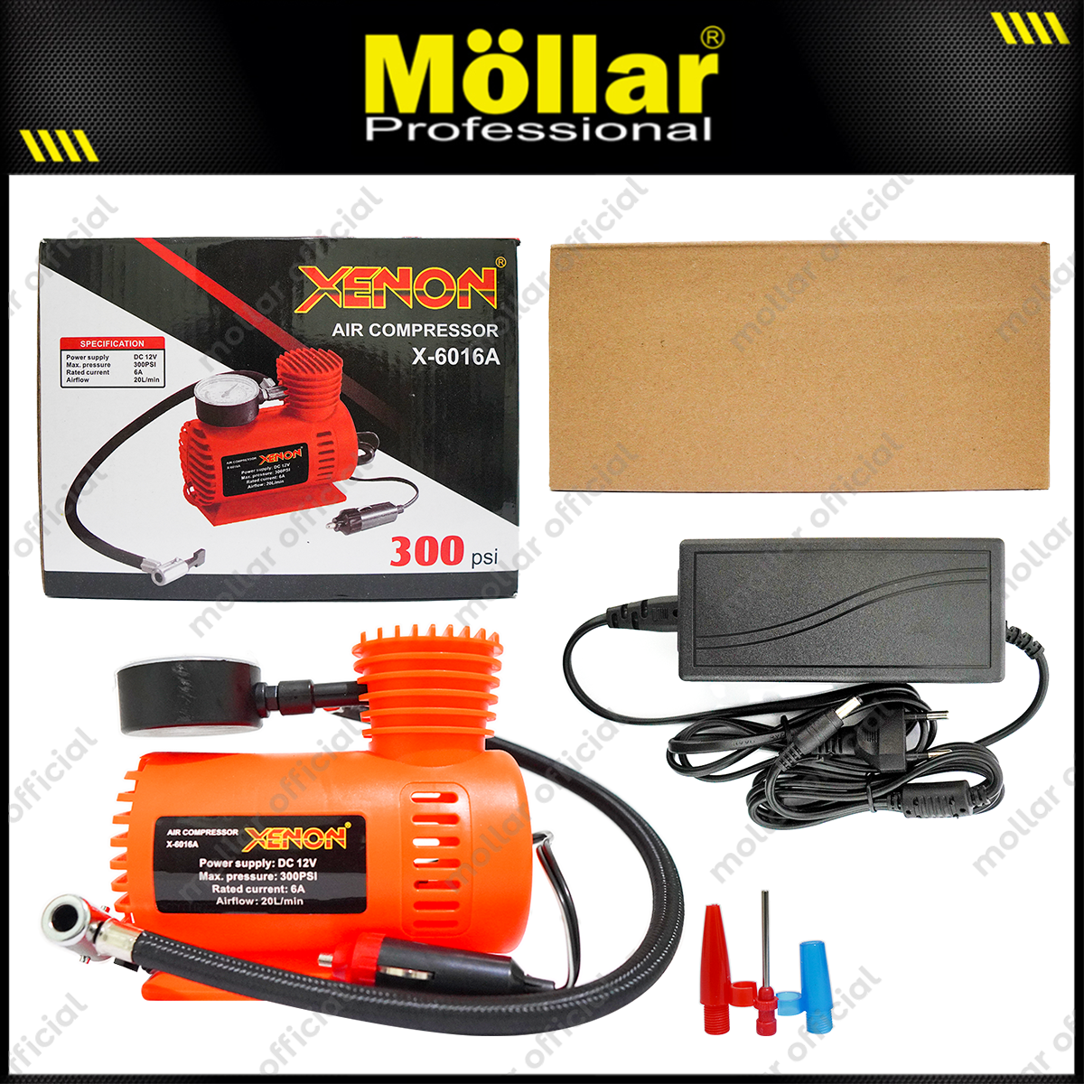 [PAKET] XENON X-6016A Kompresor Pompa Angin Mini & MOLLAR Adaptor 5A Harga 160,000 rupiah*Gratis Ongkir