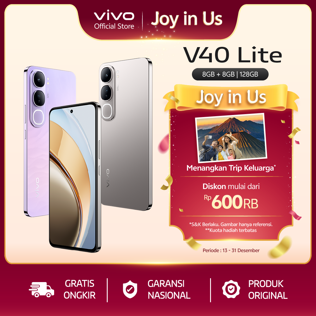 [NEW LAUNCH] V40 Lite 4G (8/128) - AI Aura Light Potrait, AI Erase, 80W FlashCharge, 32MP Front Camera Harga 2,549,000 rupiah*Gratis Ongkir