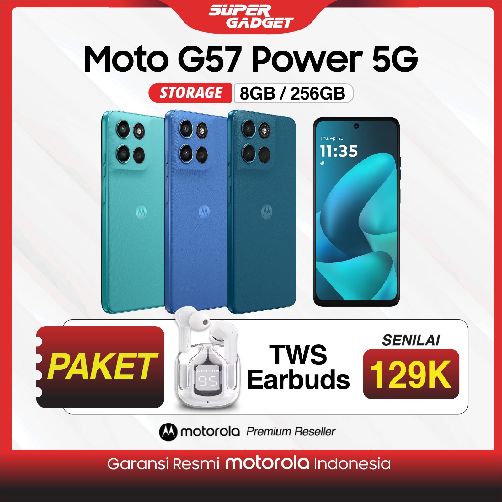 Motorola G57 Power 5G 8/256 8GB 256GB Android smartphone Harga 3,299,000 rupiah*Gratis Ongkir
