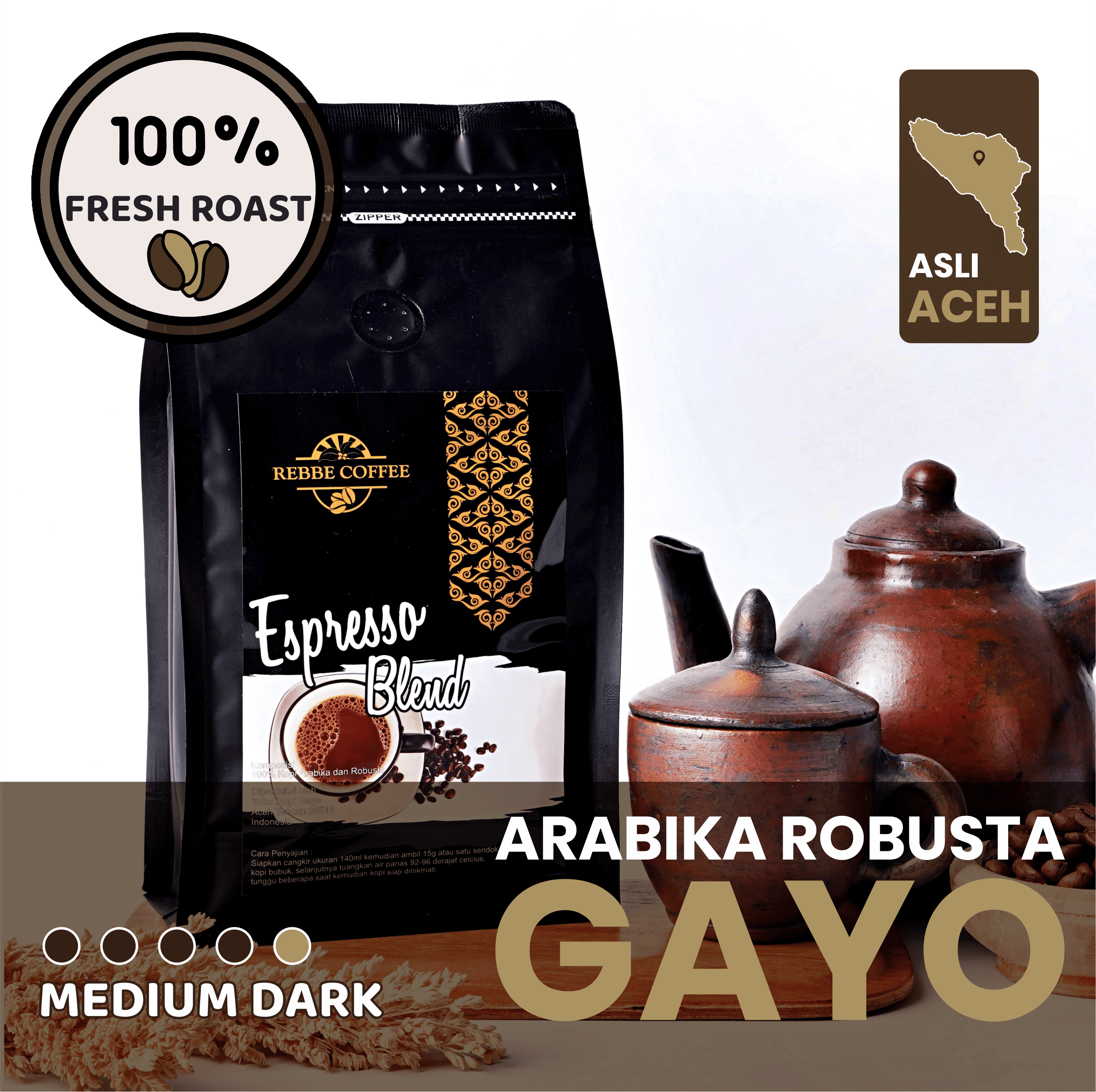 Kopi Arabika Robusta Blend Premium, Medium Dark, Bold & Berkarakter β Espresso Blend Premium 500g