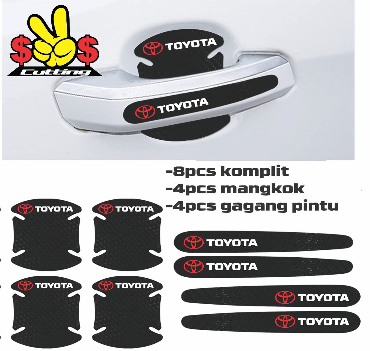 Stiker Carbon Handle Pelindung Gagang Pintu Mobil Toyota Harga 13,000 rupiah*Gratis Ongkir