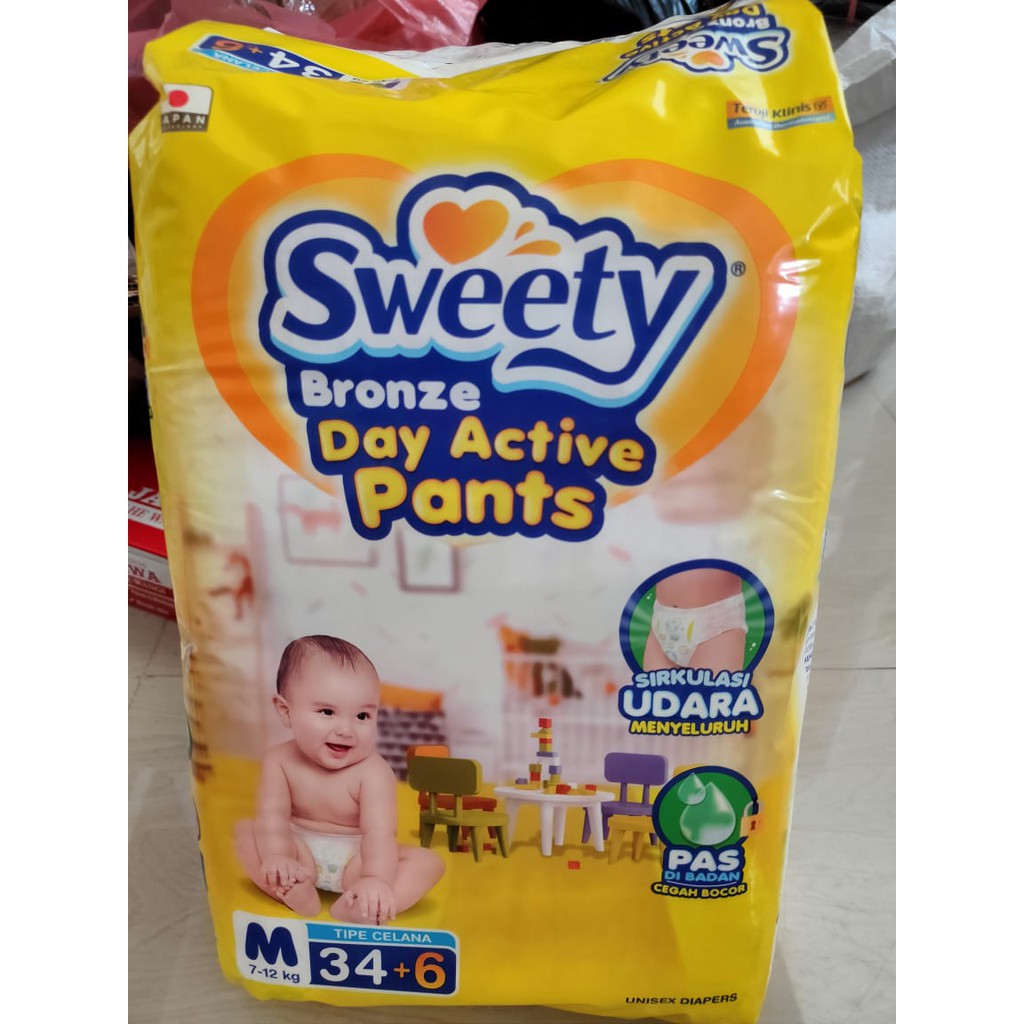 Sweety Bronze Day Active Pants Popok Bayi dan Anak Unisex Diapers Tipe Celana Size M - 34 + 6 Pcs