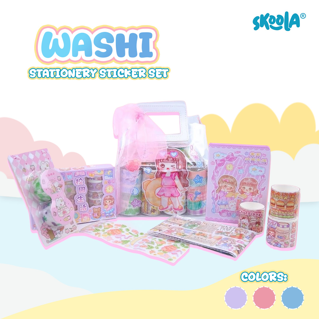 Skoola stationery sticker set notebook tape girls Hadiah ulang tahun Christmas hampers-Washi