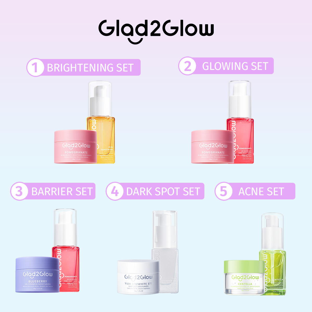 2pcs Skincare Set Serum + Moisturizer Glad2Glow Kits Acne Set