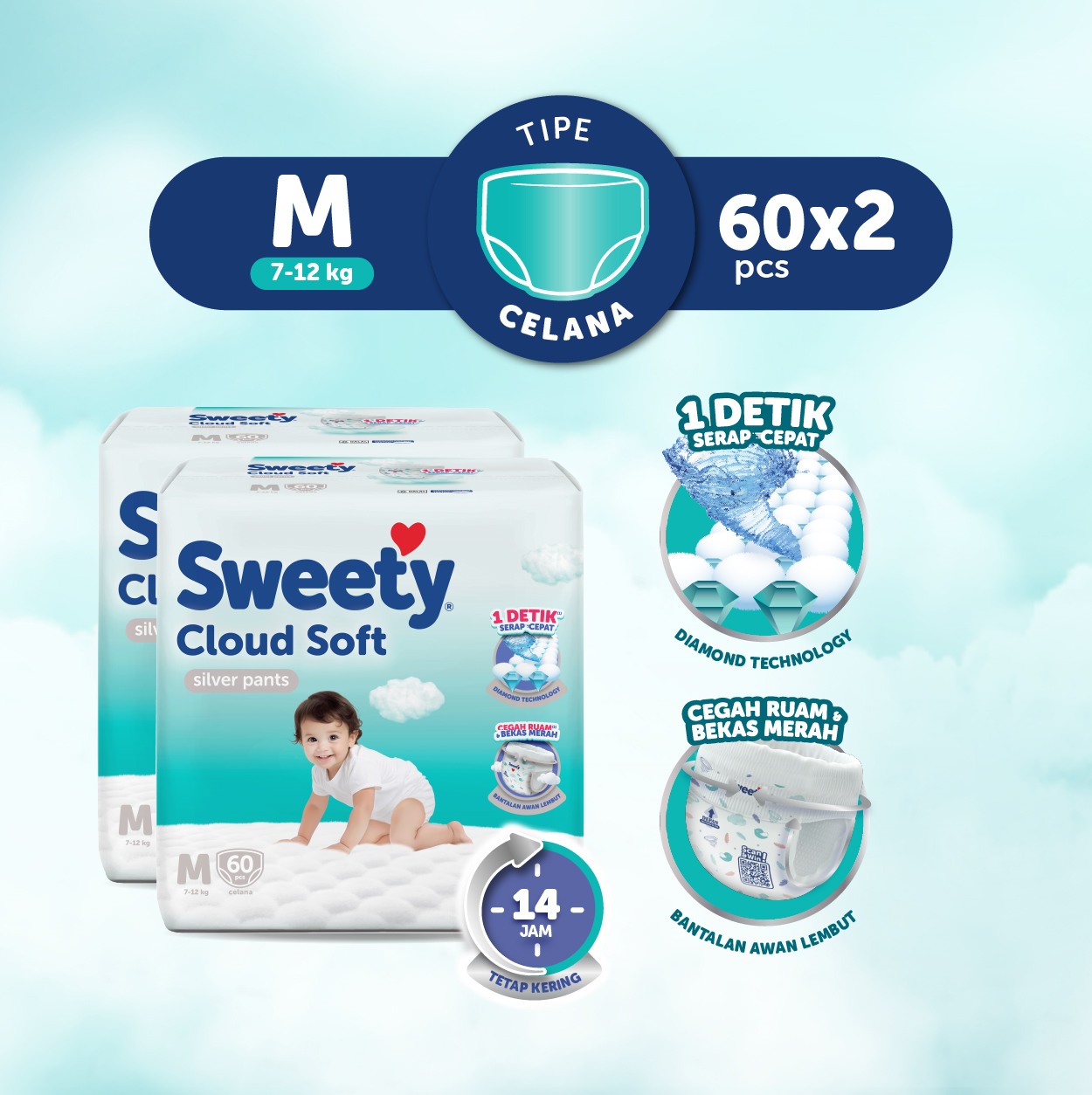 [Paket Isi 2] Sweety Silver Pants Cloud Soft M60 Harga 173,300 rupiah*Gratis Ongkir