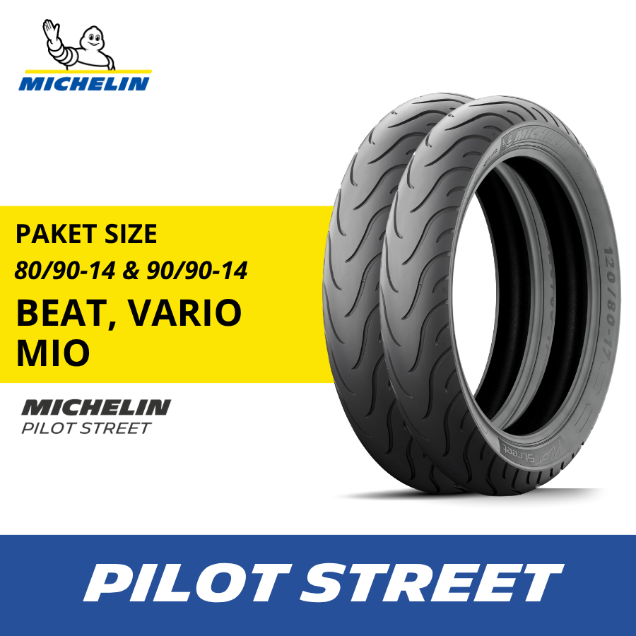 Sepasang Ban Motor Vario Beat Mio Michelin Pilot Street 90-90 dan 80-90 R14 - Ban Motor Tubeless Harga 1,007,600 rupiah*Gratis Ongkir