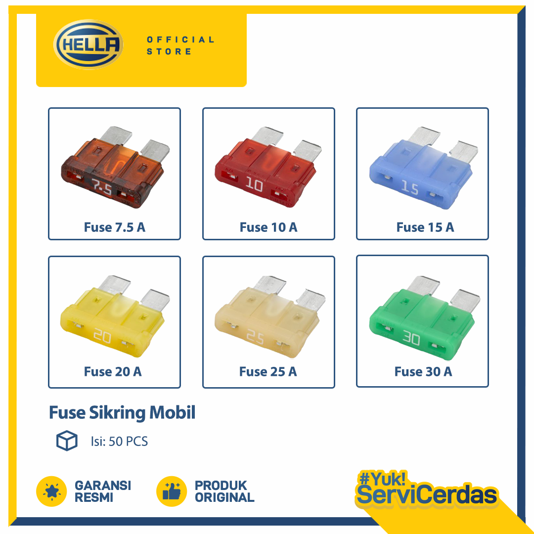 Sikring Mobil Motor HELLA 7.5A 10A 15A 20A 25A 30A ( ISI 50PCS ) - Sekring BESAR Harga 114,000 rupiah*Gratis Ongkir