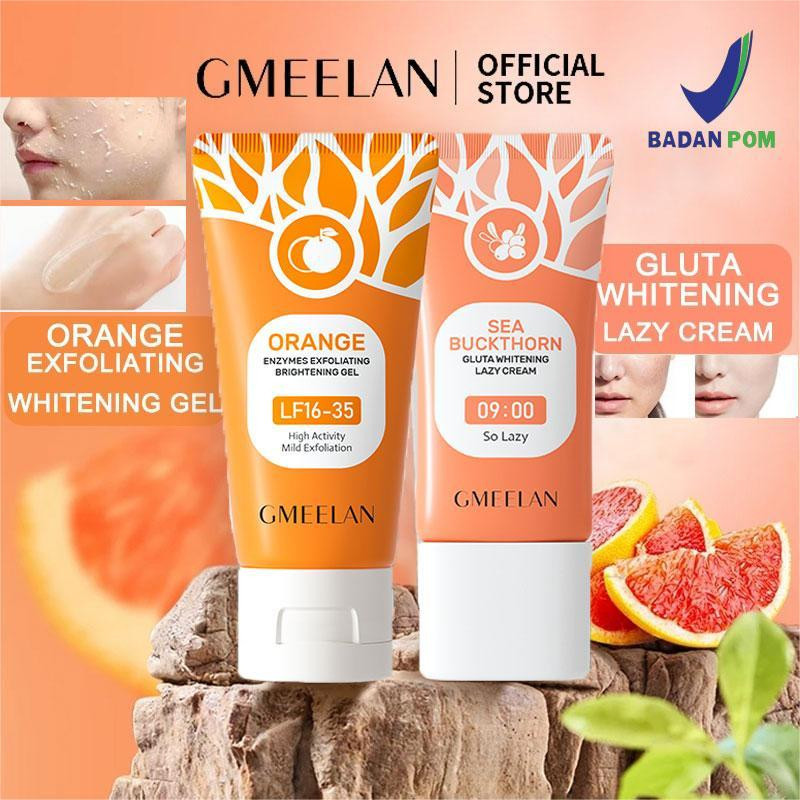 gmeelan Kit Perawatan Kulit GMEELAN – Gel Eksfoliasi Jeruk + Krim Gluta Lazy untuk Kulit Cerah & Terawat