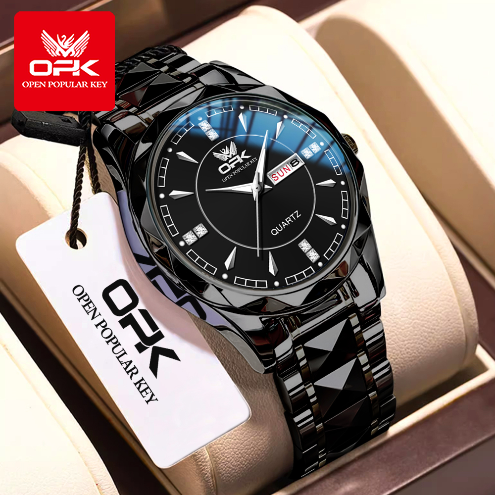 Opk Official Authentic Cool Men's Watch 2025 Elegant Luxury Luminous Calendar Dial Diamond Waterproof Quartz Watch Stainless Steel Band - Merek OPK Harga 159,600 rupiah*Gratis Ongkir