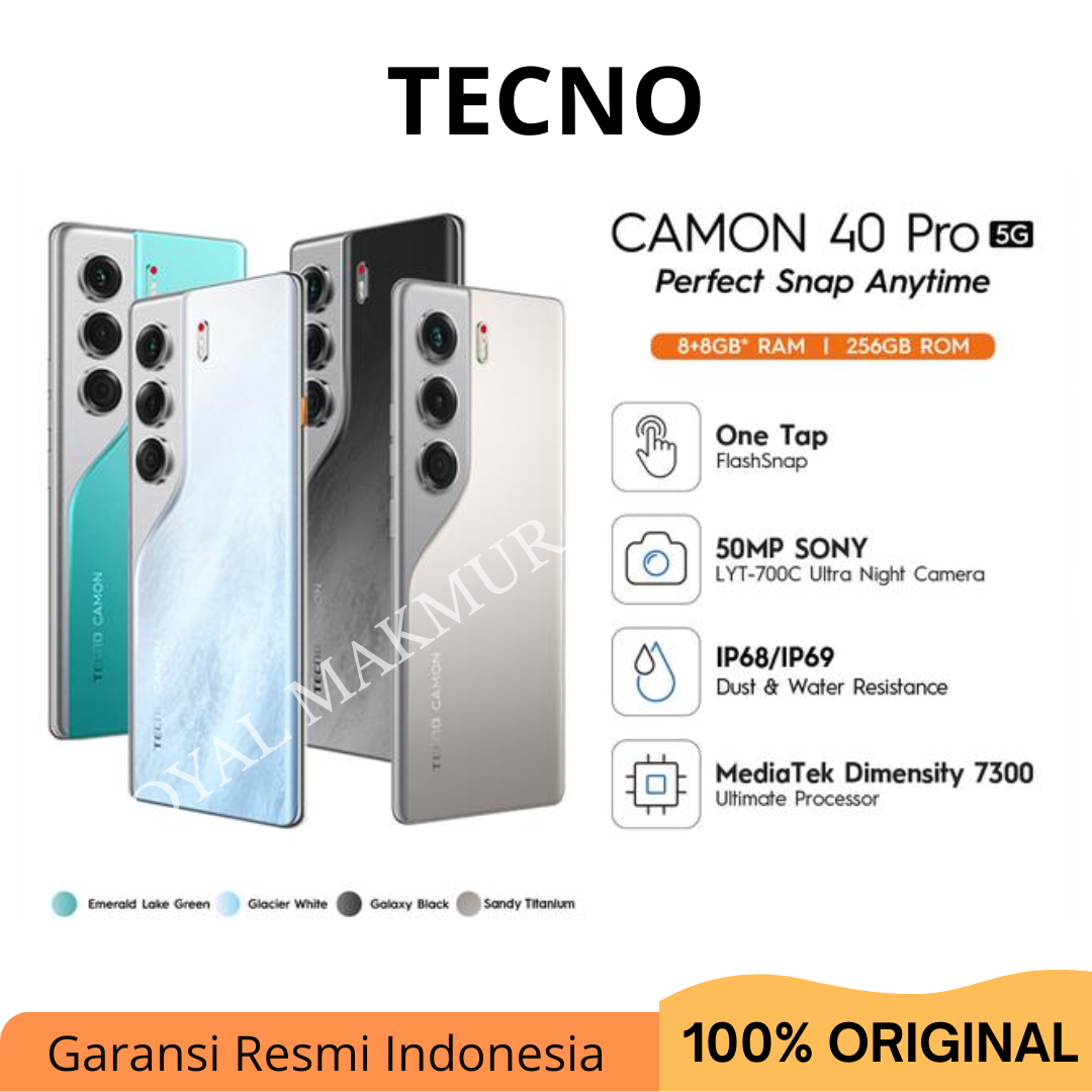 Tecno Camon 40 Pro 5G 8/256GB-official warranty Tecno ID Harga  3,860,000 Ringgit*Penghantaran Percuma