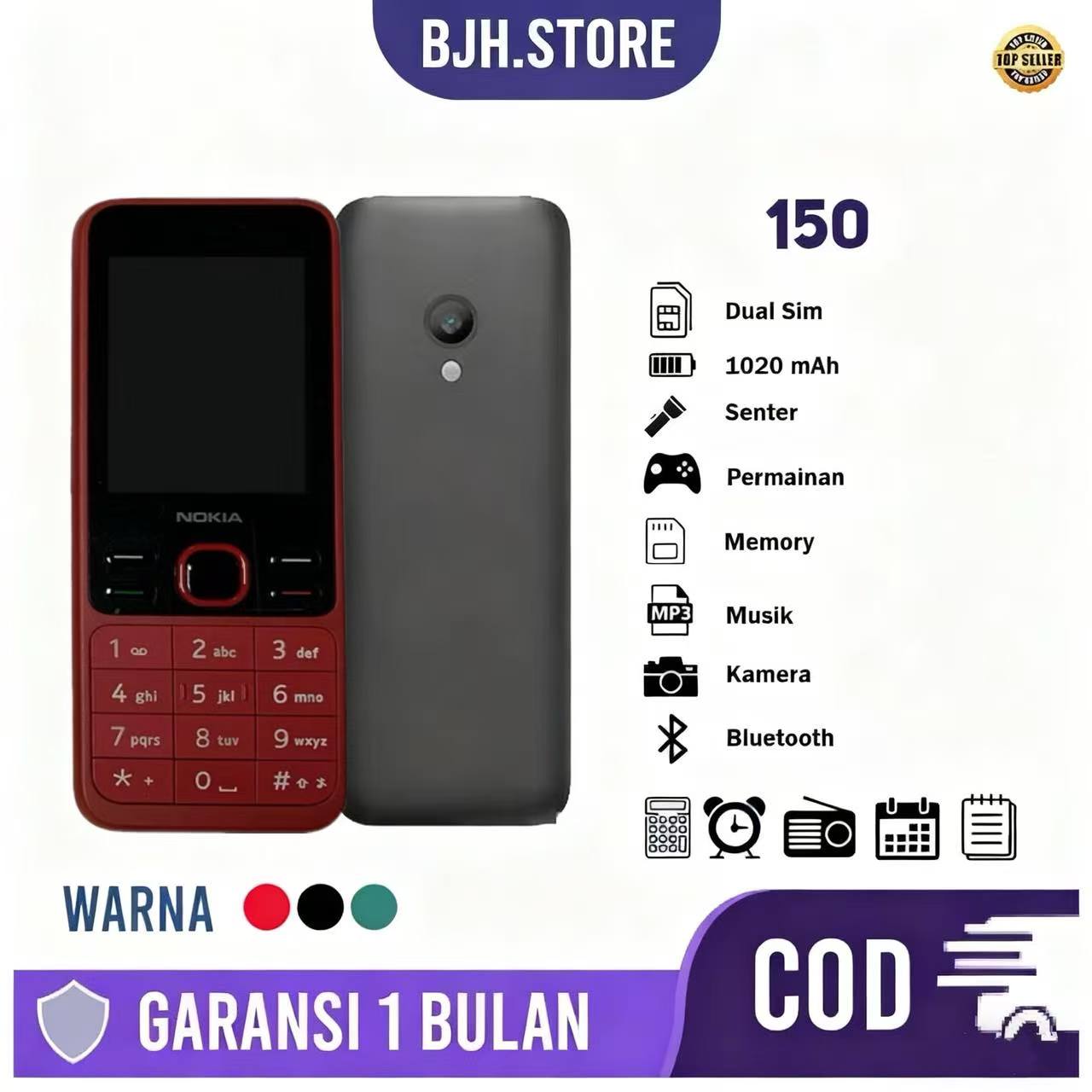 Old School Nokia Hp 150 2020 Warranty Available in Indonesia Dual Sim / Original Old School Nokia Hp 99% Harga 169,998 rupiah*Gratis Ongkir
