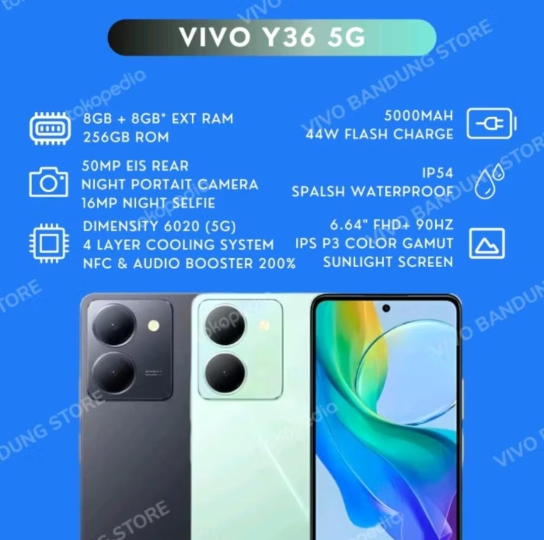 VIVO Y36 5G 8GB RAM+256GB ROM GARANSI RESMI Harga  3,099,000 Ringgit*Penghantaran Percuma