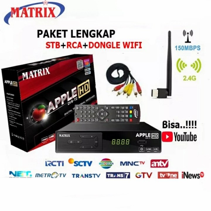 STB SET TOP BOX MATRIX APPLE HD + DONGLE WIFI +HDMI / MATRIX DVB T2 Harga 330,000 rupiah*Gratis Ongkir