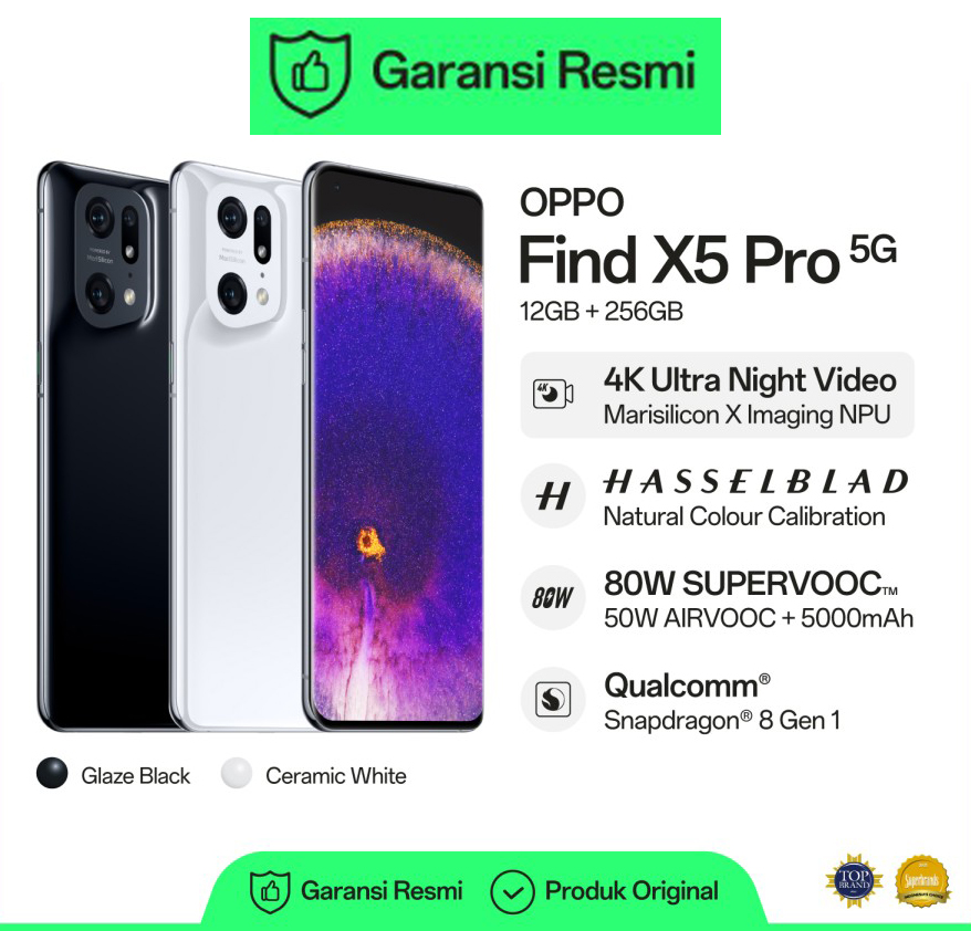 OPPO FIND X5 PRO 5G Smartphone 12GB/256GB (Garansi Resmi) Harga 14,999,000 rupiah*Gratis Ongkir
