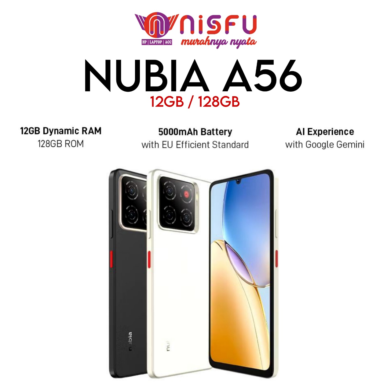 ZTE Blade A56 ROM 128GB RAM 12GB (4+8GB) Smartphone Kamera AI 13MP Triple Camera Layar 6.75" 90Hz Harga 1,099,000 rupiah*Gratis Ongkir