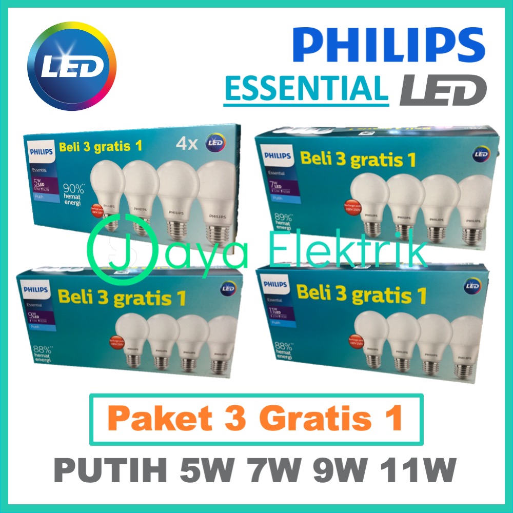 Harga lampu hias	 Paket 3 Gratis 1 Lampu Philips Led Essential 5W 7W 9W 11W Putih Bohlam Led Multipack 5 7 9 11 W Watt 	