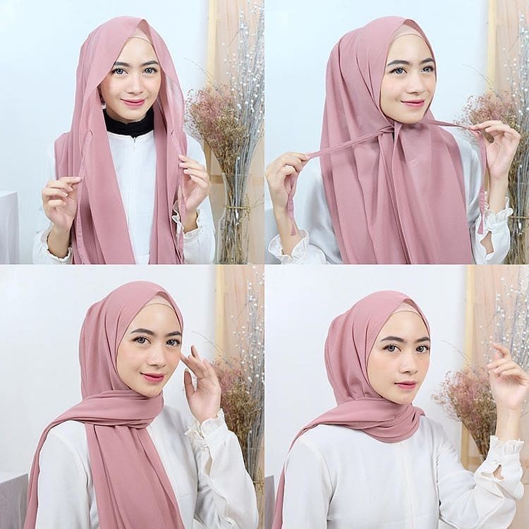 cara pakai shawl satin terkini