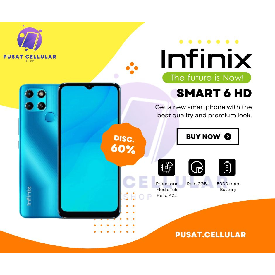 INFINIX SMART 6 HD Dual SIM Bezel Rendah 2GB RAM 32GB/64GB Android Garansi Resmi Harga  1,175,000 Ringgit*Penghantaran Percuma