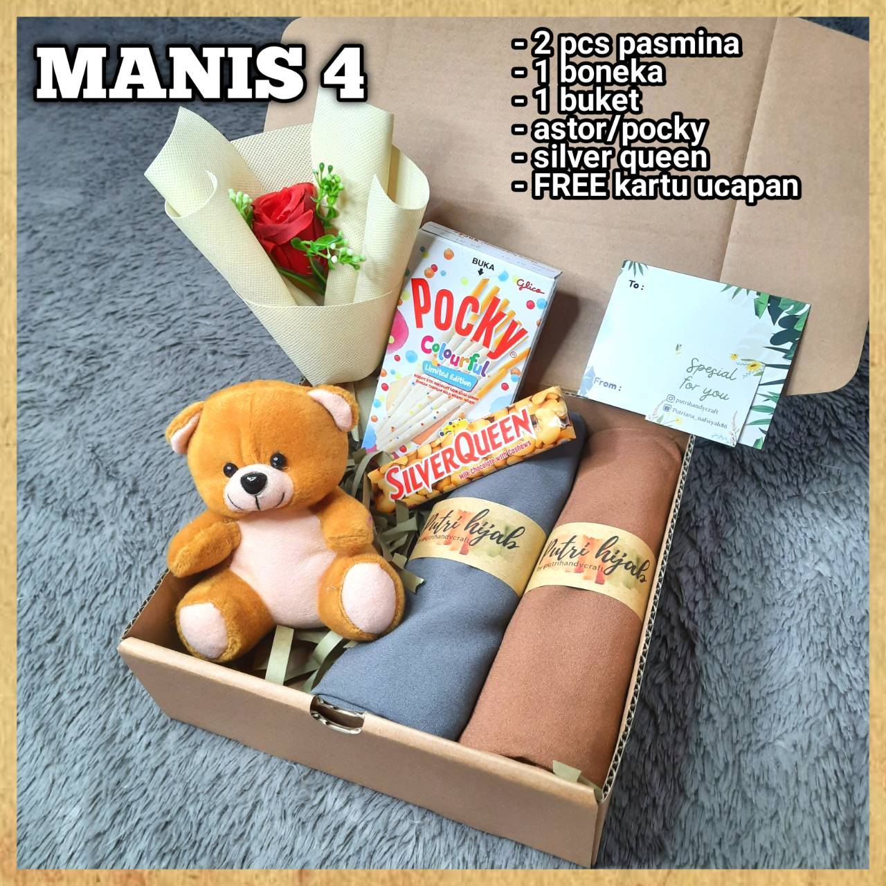 Hampers Hijab + Coklat / Kado Muslimah / hadiah box Jilbab / ANNIVERSARY/