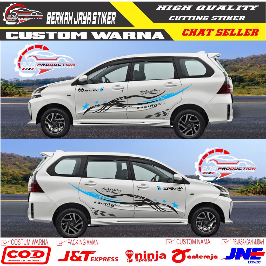 2 PCS KANAN KIRI CUTTING STICKER MOBIL TOYOTA AVANZA TERBARU BINTANG RACING STICKER BODY SAMPING MOBIL Harga  153,000 Ringgit*Penghantaran Percuma