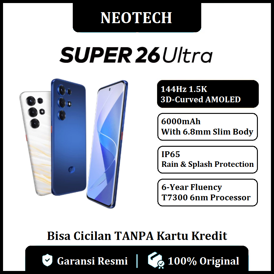 Itel S26 Ultra (8GB + 128GB/256GB) 144Hz 1.5K AMOLED, 6000mAh, IP65 Waterproof, NFC-cheap mobile phone-can be used for installment without credit card-official warranty 1 year (kredivo, Laz pay later, it can be used for cod, Ovo, original) Harga 2,498,000 rupiah*Gratis Ongkir