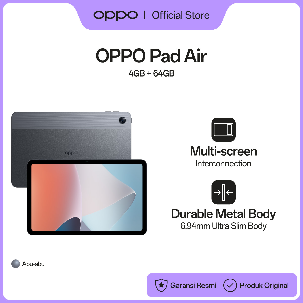 Oppo Pad Air 4Gb/64Gb [2K Hd Eye Protection Screen, Ultra Slim & Lightweight, Multi-Screen Connect] Giá 3,099,000 Đồng*Miễn phí vận chuyển