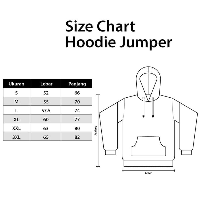 Size chart jaket on sale hoodie