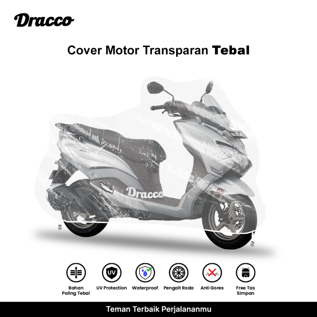 DRACCO sarung motor SUZUKI BURGMAN transparan waterproof Tebal premium bening bonus tas simpan Harga 84,999 rupiah*Gratis Ongkir
