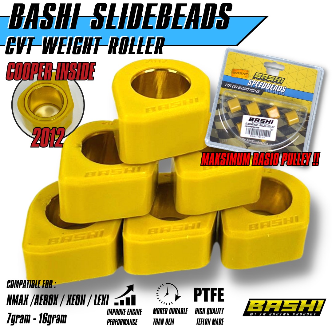 BASHI SLIDING ROLLER YAMAHA NMAX AEROX XEON LEXI TEFLON RACING CVT KOTAK BASHI SLIDEBEADS Y2 2012 Harga 77,000 rupiah*Gratis Ongkir