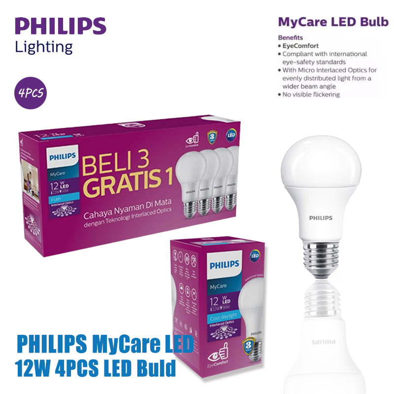 Harga lampu hias	 Philips Mycare 12Watt Multipack 4Pcs Lampu Led Bulb Eyecomfort Putih 	