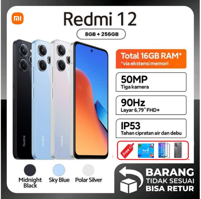Xiaomi Redmi 12 8/256GB Garansi promo -Polar Silver Harga  1,442,750 Ringgit*Penghantaran Percuma