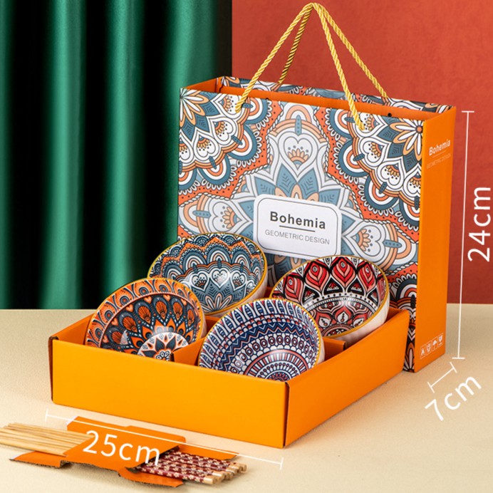 Set Mangkok BOHEMIAN Souvenir Kado Hampers Hadiah Mangkok Jepang Batik