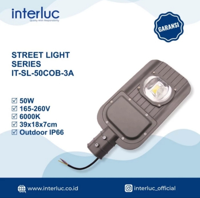 Interluc Cob Led Street Light 50W Led Street Light Pju - It-Sl-50Cob-3A - Merek Interluc Harga 142,900 rupiah*Gratis Ongkir