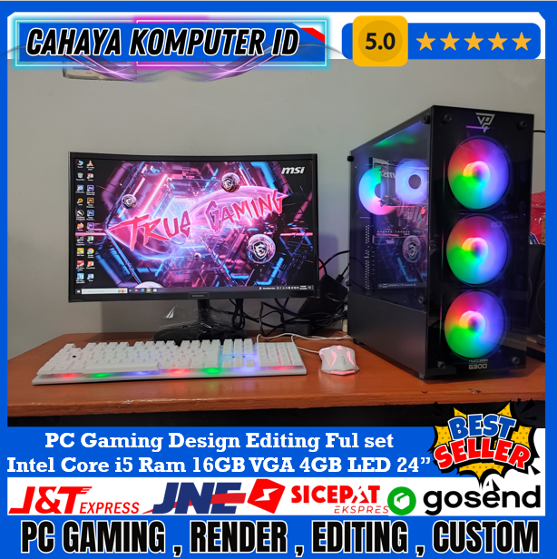 PC Gaming Ful Set Intel I5 4570 Ram 16GB SSD 128GB VGA 4GB LED 24 Inch