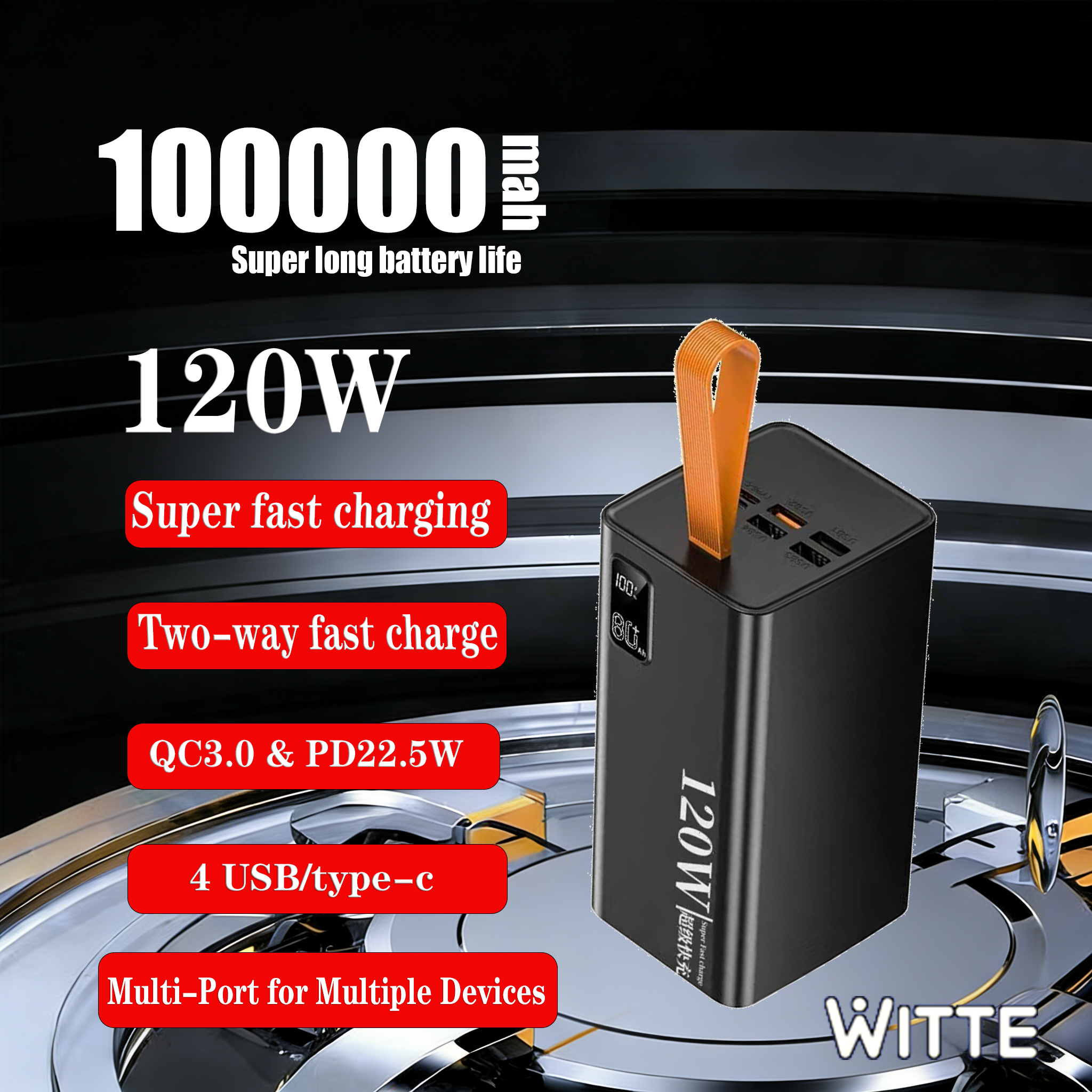 White Power Bank 100000Mah Fast Charging Pd20W 120W Genuine Long Lasting Powerbank