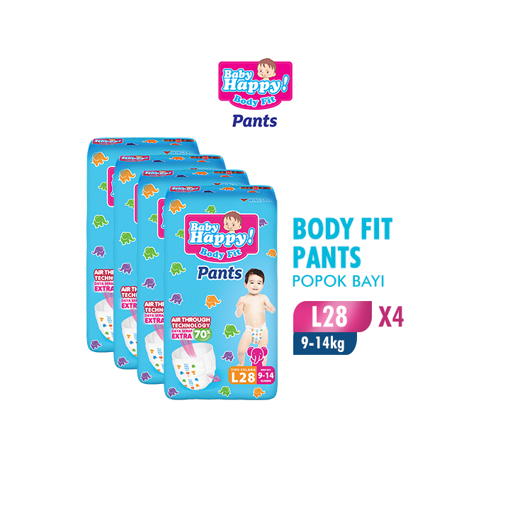 Baby Happy Pants L28 isi 4 pcs [Karton] - Popok Celana Sekali Pakai Harga 171,900 rupiah*Gratis Ongkir