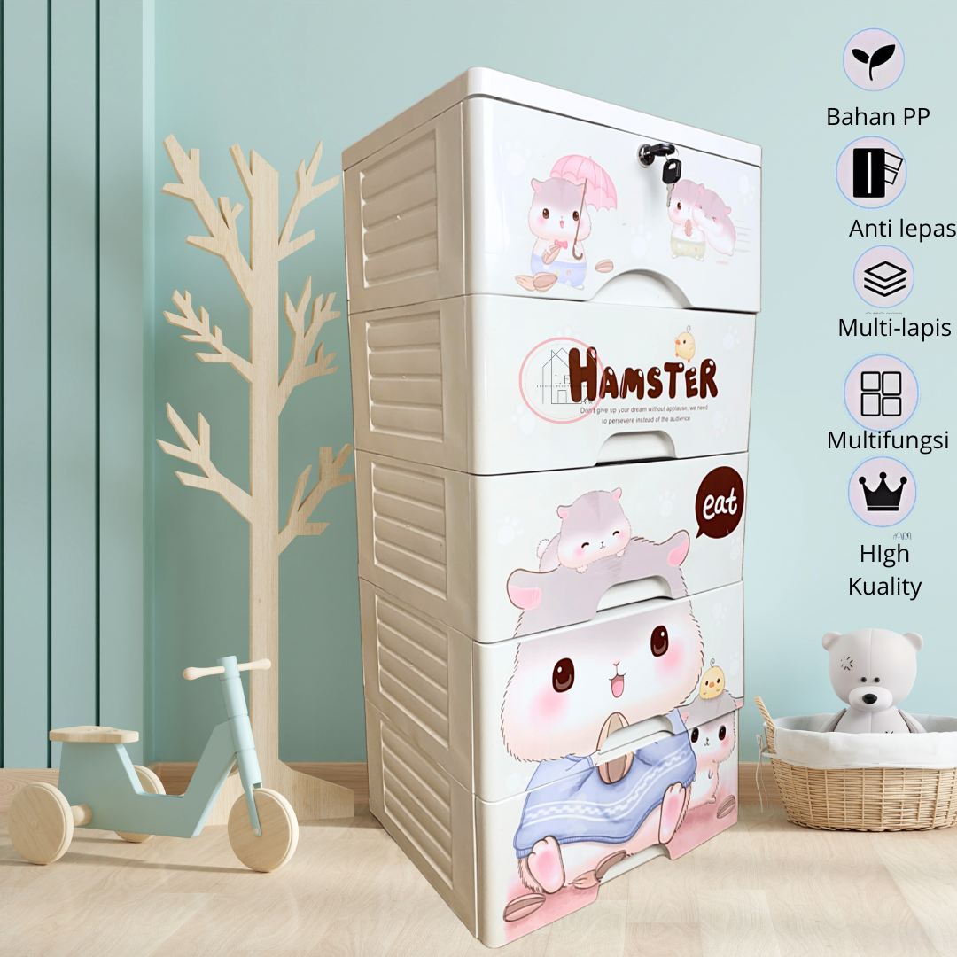 Ls Children's and Baby's Plastic Wardrobes 4 and 5 Tier Stacking Wardrobes Children's Toy and Clothes Storage Cabinets Harga 145,000 rupiah*Gratis Ongkir