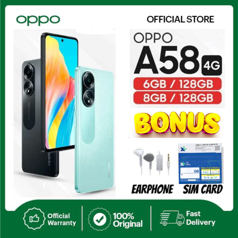 OPPO A58 6/128 8/128 GB RAM 6 8 ROM 128 6GB 8GB 128GB - SUPERVOOC™ 33W, VOOC Harga  1,488,000 Ringgit*Penghantaran Percuma