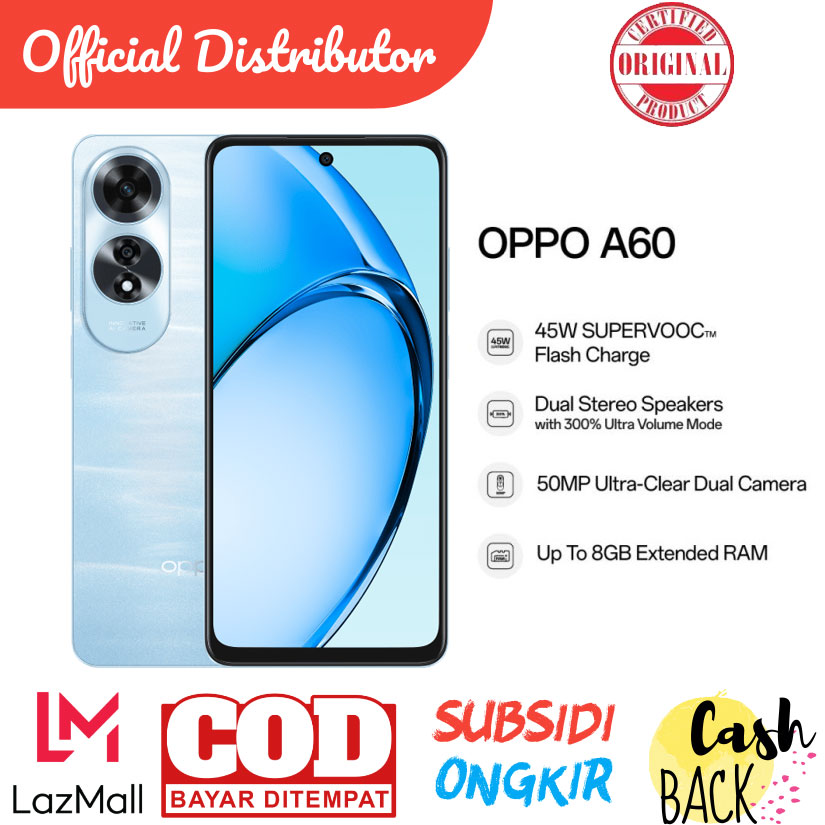 OPPO A60 8/128 - 50MP ULTRA CLEAR DUAL KAMERA - 45W SUPERVOOC FLASH CHARGE Harga  1,682,009 Ringgit*Penghantaran Percuma