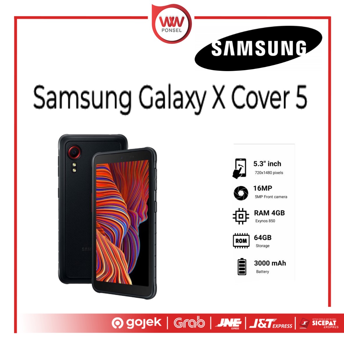 Hp Samsung Galaxy X Cover 5 Garansi Resmi Harga 3,699,000 rupiah*Gratis Ongkir
