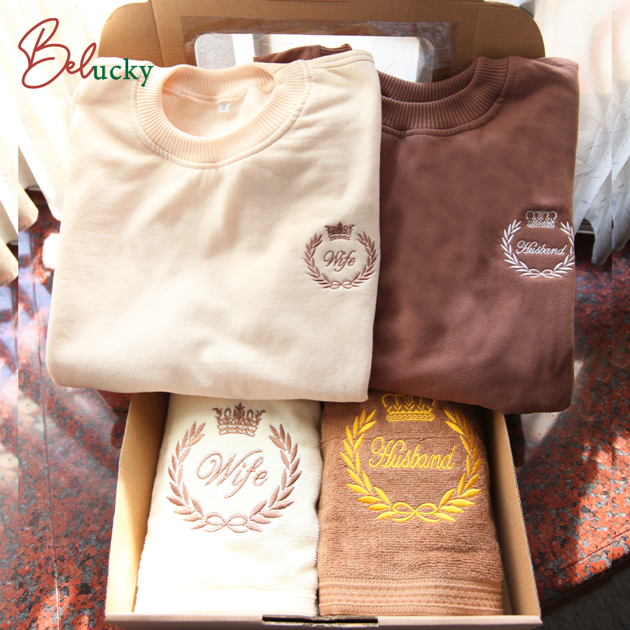 Handuk dan Sweater Bordir Premium Kado Pernikahan Seserahan pernikahan Hampers-MAHKOTA