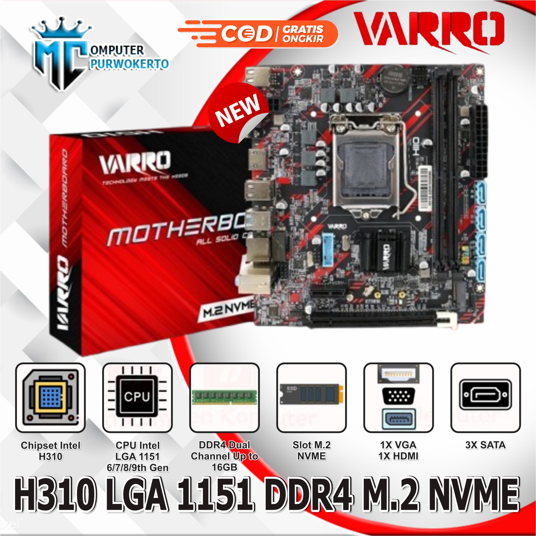 Mobo Mainboard Motherboard Varro H310C NVMe SATA Socket