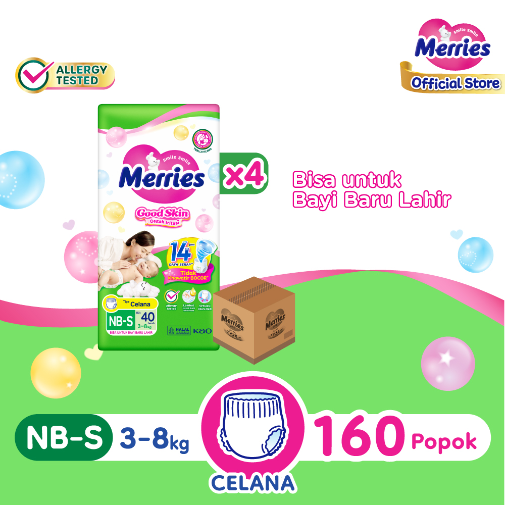 Merries Good Skin Pants Popok Bayi Baru Lahir NB-S40 isi 4 (3-8kg) [Karton] Harga  199,700 rupiah*Gratis Ongkir